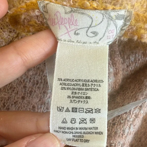 Free People Mercer Hooded Kimono Poncho Bohemian Plaid Stripe Knit Sweater - Picture 7 of 7